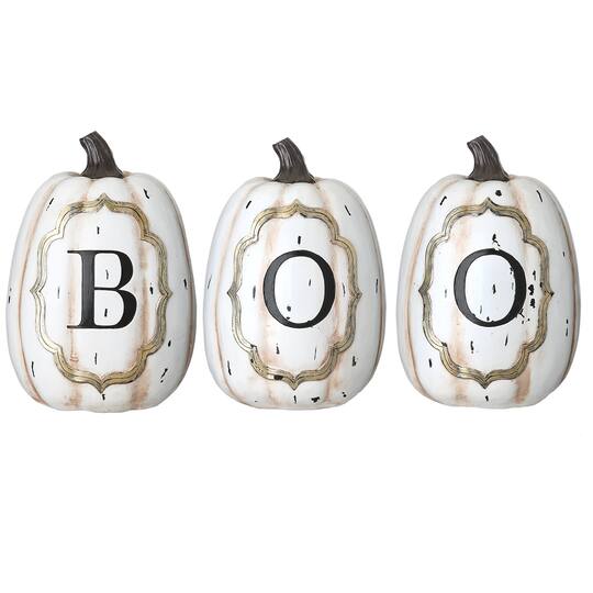 13&#x22; White Boo Pumpkin Set